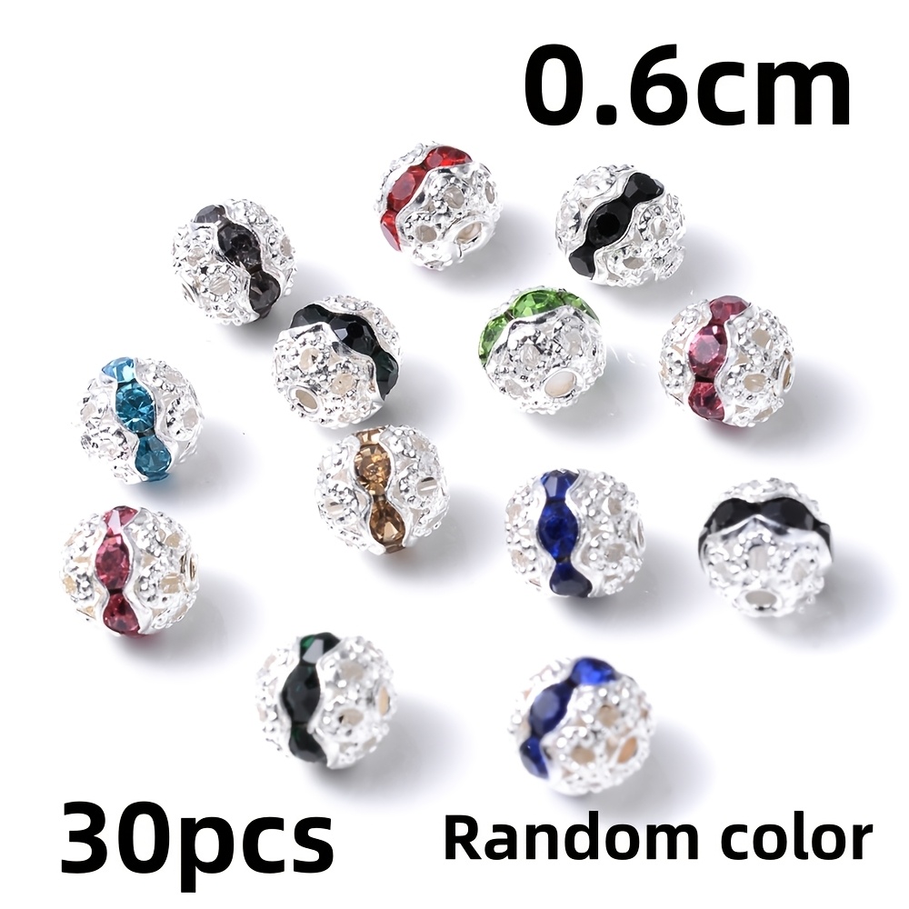 TEMU 30pcs 6/8/10mm Colorful Rhinestone Beads Hollow Alloy Loose Spacer Beads Round Beads For Diy Bracelet Necklace Jewelry Making(random)