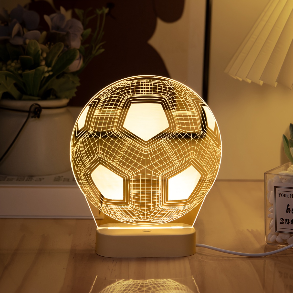 Luz de noche creativa de balón de fútbol USB, luz de noche para sala de estar/habitación/baño, decoración deportiva, decoración del hogar, lámpara de mesa creativa de escritorio