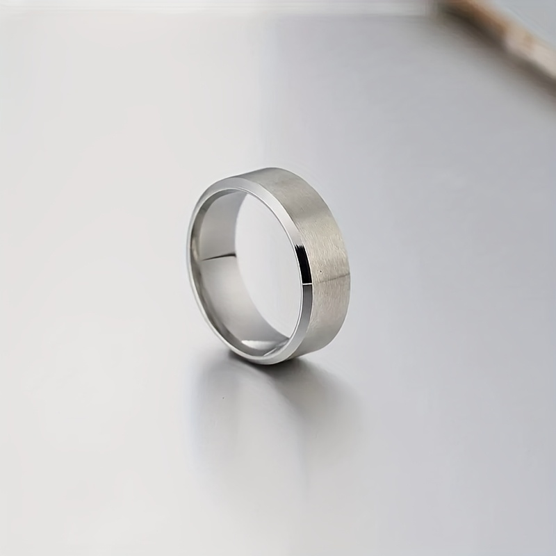 Stylish 8mm Matte Beveled Ring - Silver Unisex Band