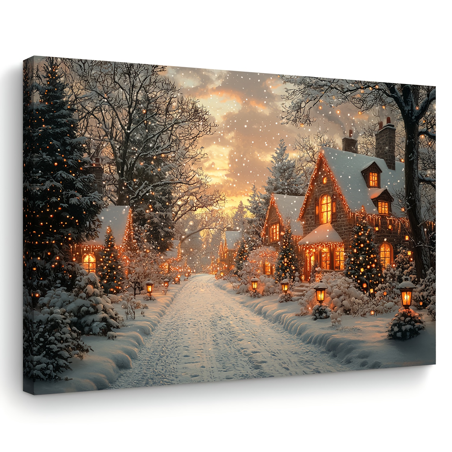 

Room Decor 1pc Winter Wonderland Canvas , Christmas Snow Scene With Tree And Cottage, Wooden Print For Living Room, Bedroom, Office, Single Party Decor, 11.8x15.7 Inches