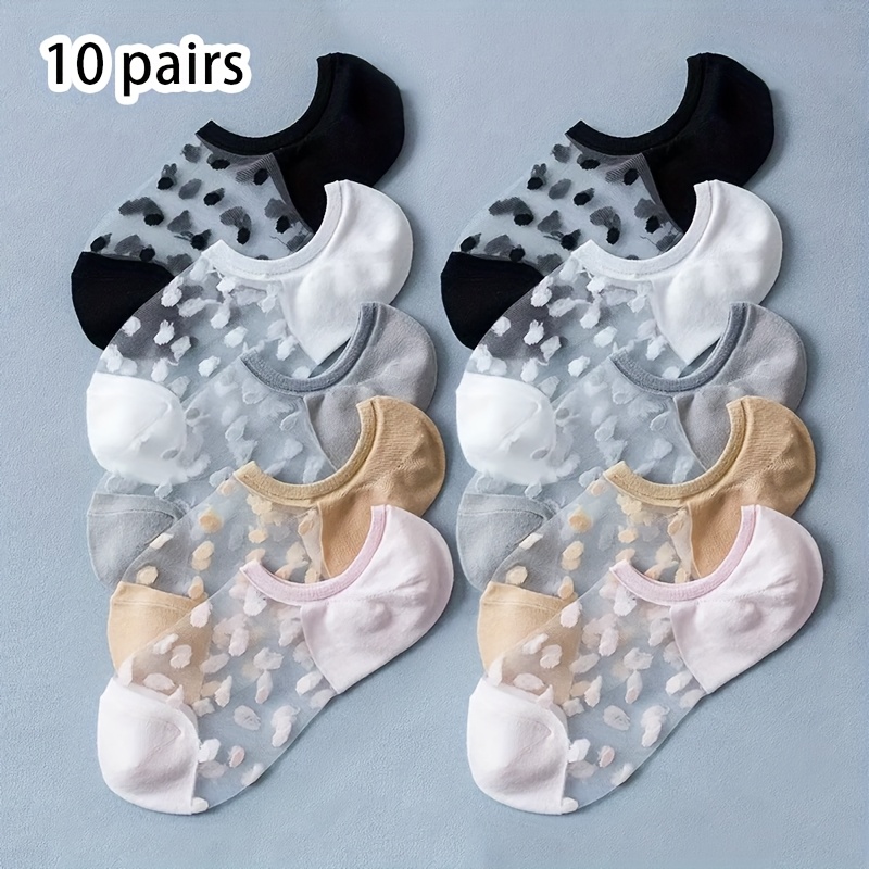 10 Pairs Spring/summer Women's Breathable Mesh Polka Dot Boat Socks