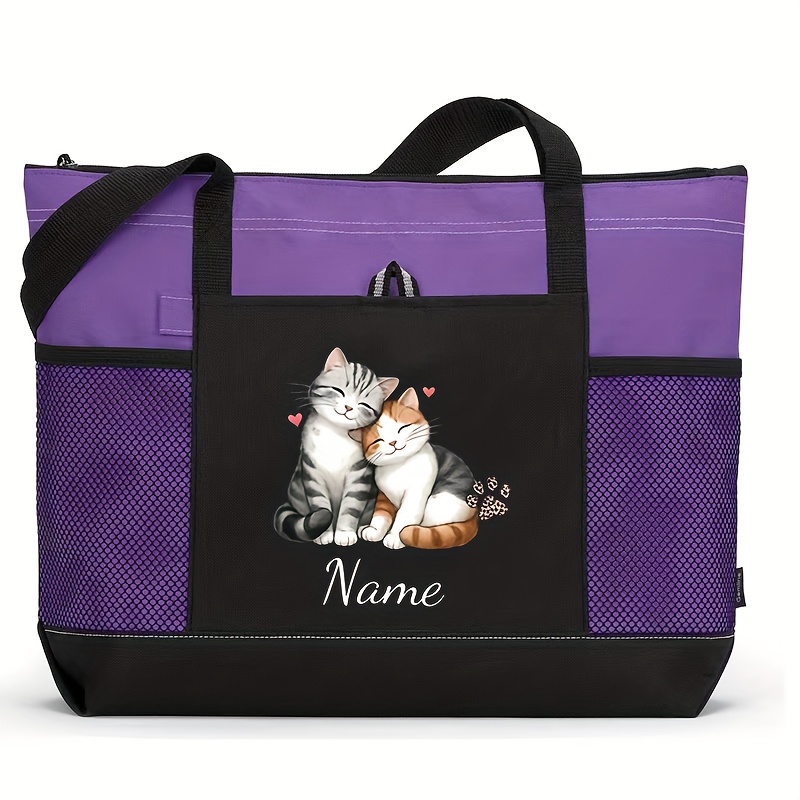 TEMU Sac de voyage personnalisé avec un nom et un motif de chat de dessin , fabriqué en matériau idéal pour les en extérieur. C'est un grand sac de