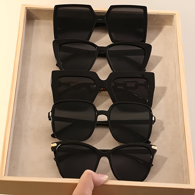 

5pcs Y2k Eye Glasses For Women, Black Polycarbonate Frame With Decorative Lenses, Cloth Included, Plastic , Stylish Beach Eyewear