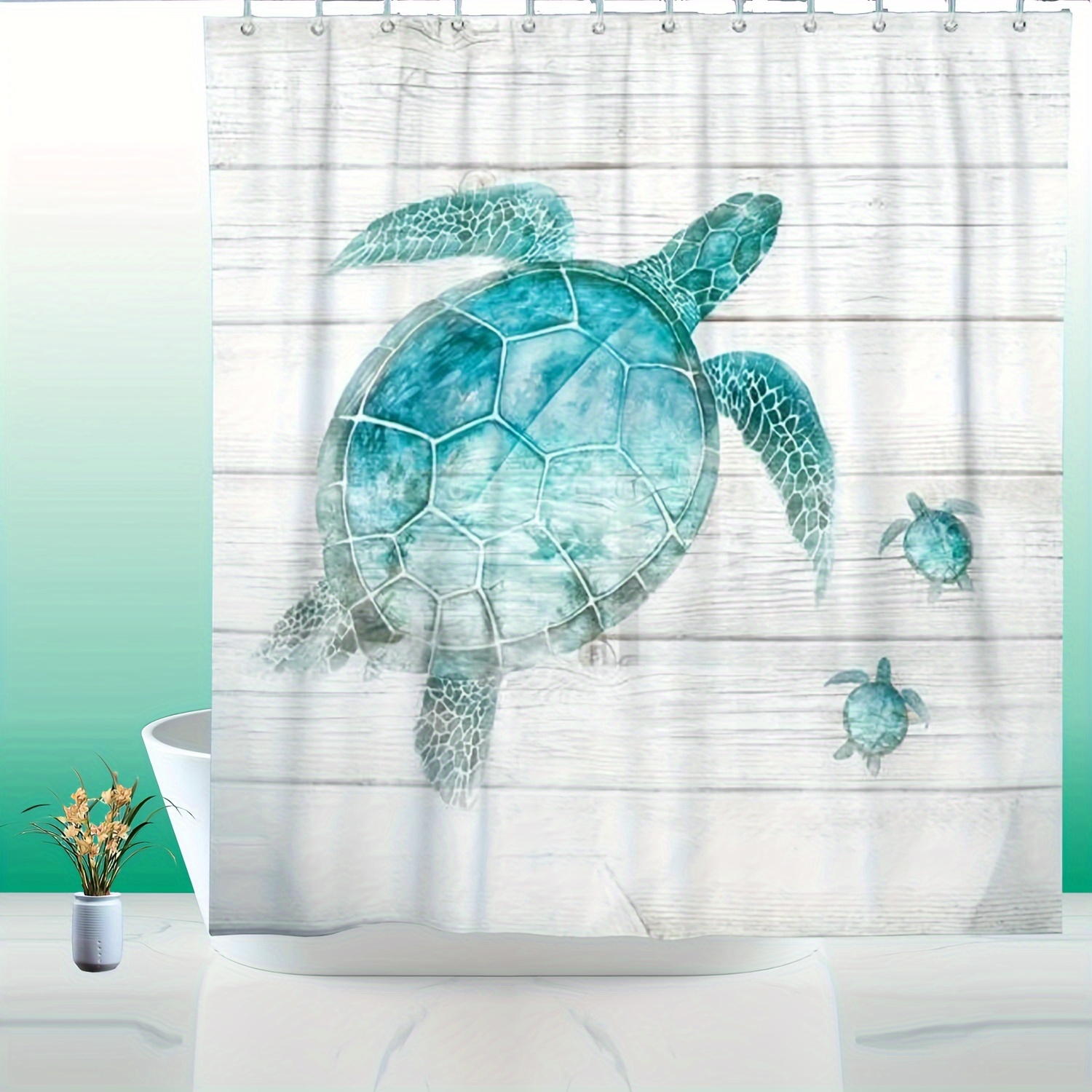 1pc Sea Turtle Printed Shower Curtain, Waterproof Shower Curtain With  Hooks, Bathroom Decorative Partition, Bathroom Accessories, Home Decor