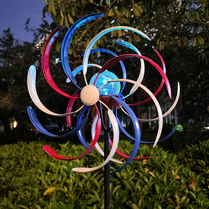 

1pc Solar Luminescence Metal Wind Spinner Windmill, Powder Coated Metal Outdoor Spinner Double Windmill, Including Ground Stakes For Outdoor Patio And Garden Decoration