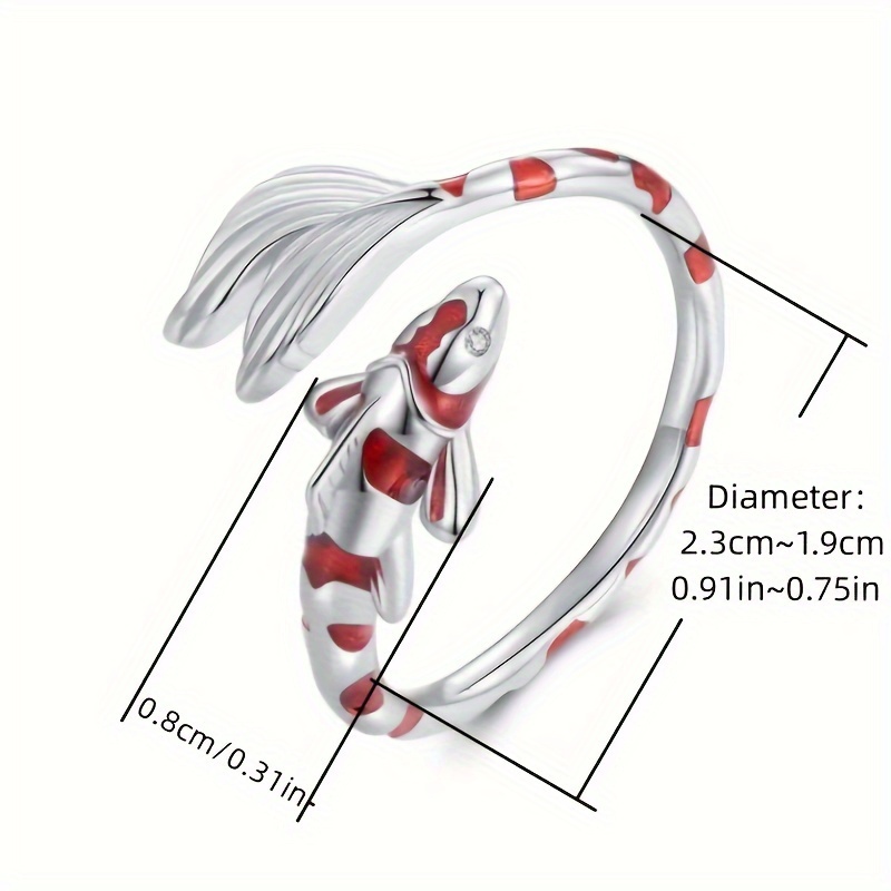 Creative Red Enamel Koi Open Adjustable Ring - Birthday Gift For Girls