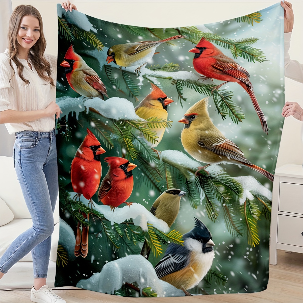 

Bird On Branch In Winter Throw Blanket Snow Bird Blankets Winter Decorations Home Decor Christmas Gifts Gifts For Men And Women