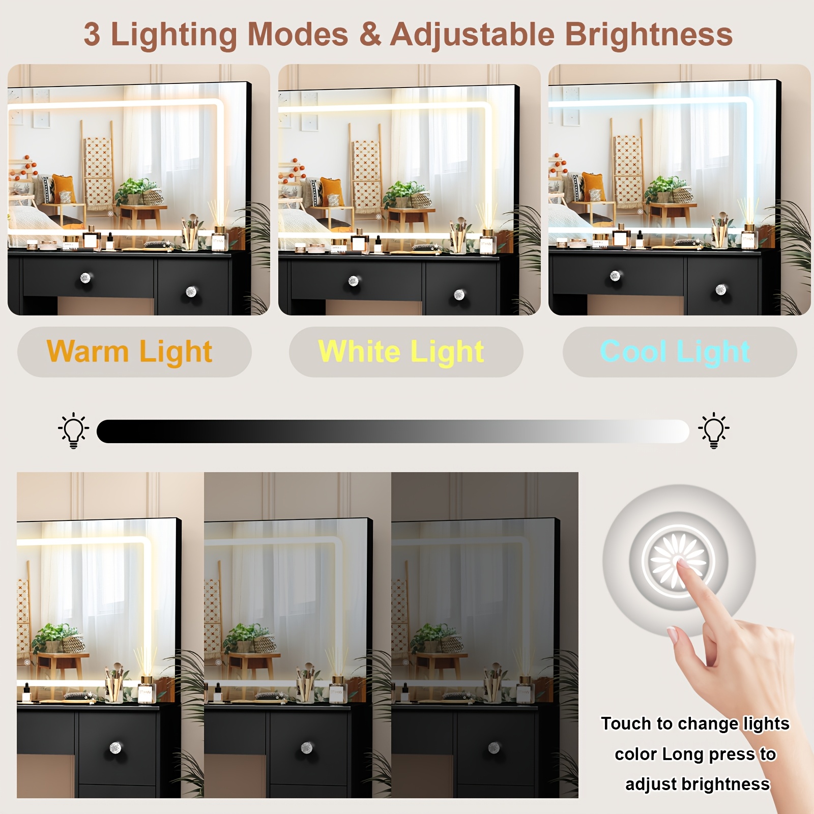 Stylish Lighted Vanity Set with Multifunctional Dressing Table