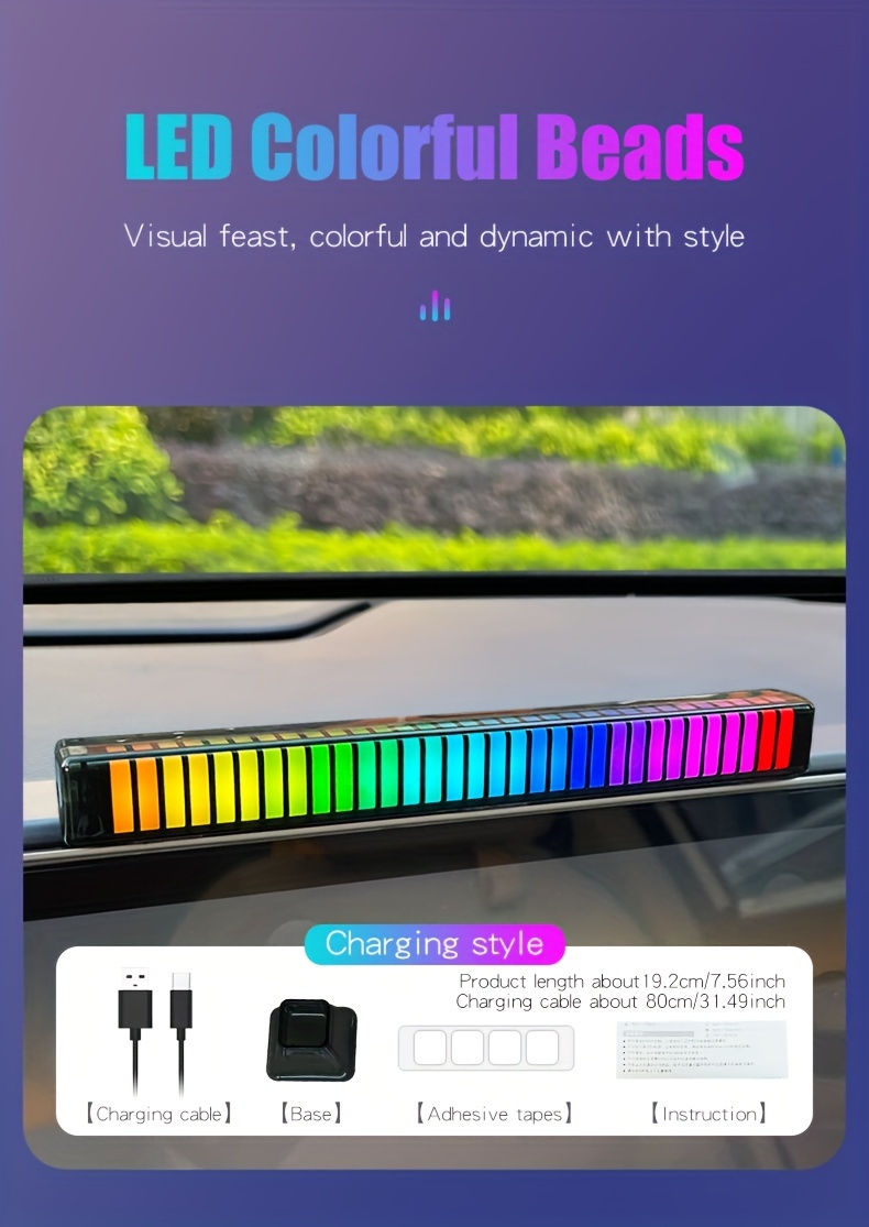 led light bar for vehicles rgb atmosphere   rhythm lamp sync   inside interior decoration breathing   sound controlled voice pickup usb ambient lighting strip lights details 2