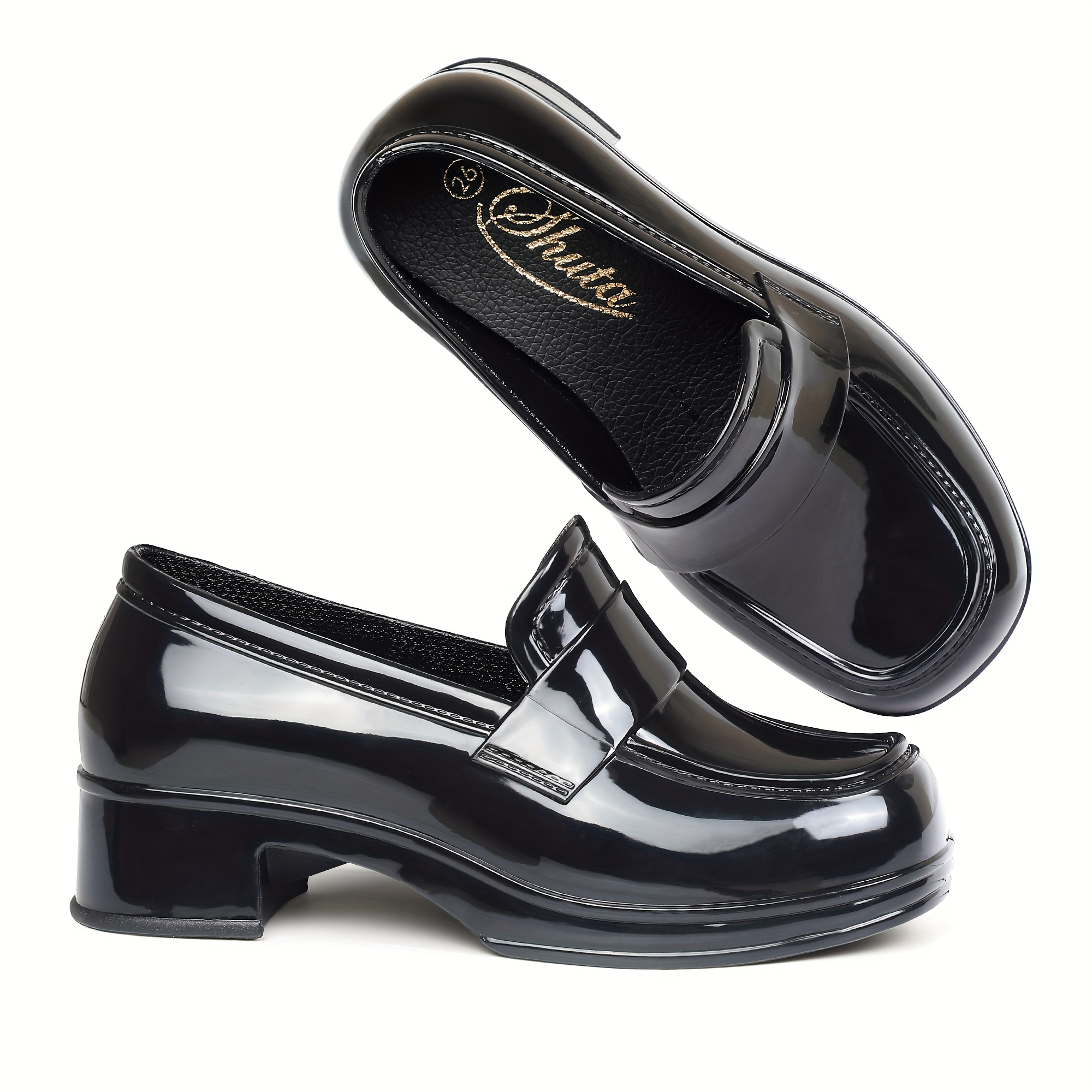 TEMU Girls' Black Footwear, Promotional Petite Shoes, Single Pair, Princess Footwear, British Girls' Soft-soled Small Heeled Shoes