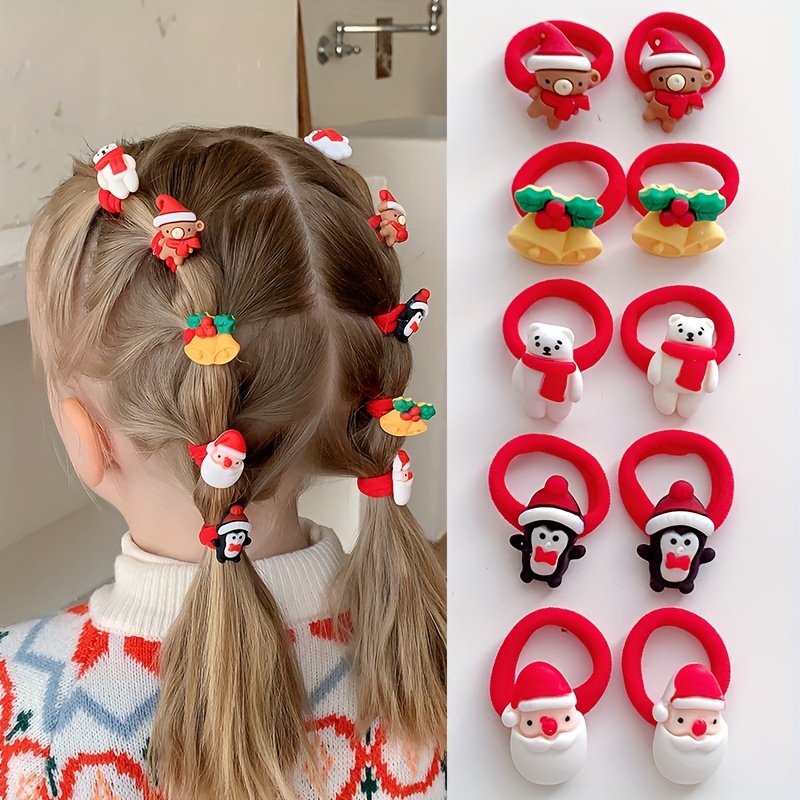 

10pcs/set Christmas Elf Santa Snowman Christmas Tree Deer Hair Scrunchies, Party Decorations For Teens And Young Adults For Stocking Stuffers