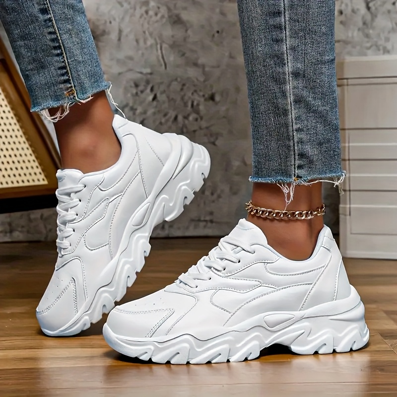 womens white chunky dad shoes spring 2025 collection casual Temu