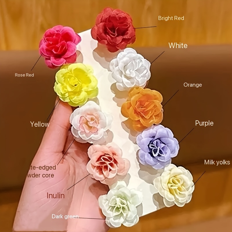 TEMU Mixed Color 10pcs Set Sweet Small Rose Flower Hair Accessories Hair Clips, New Seaside Hairpin Flower Small Clips, Bangs Side Clips, Artificial