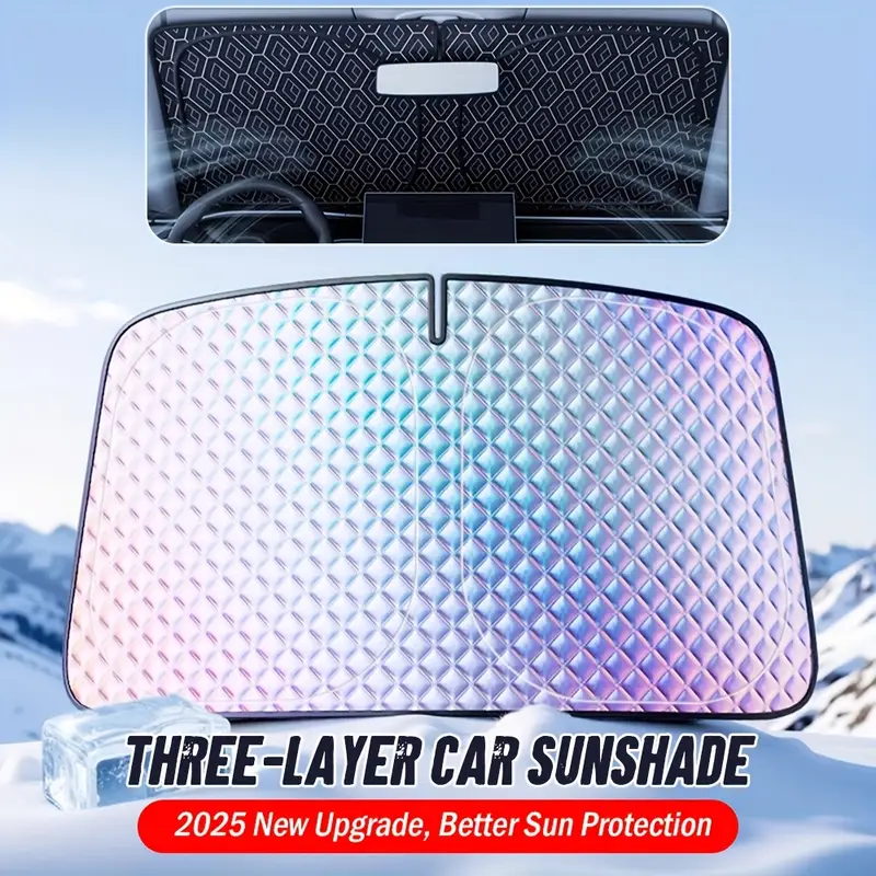 portable car windshield sun shade rhombus lattice 3 layer thickened titanium silvery coating uv sun protection extended edge no light leakage design car interior from uv damage fits most vehicles summer supplies Product details 9