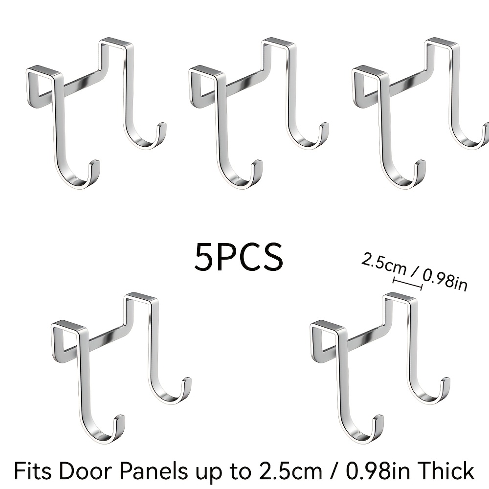 Image of 5pcs Double Stainless Steel Hook Wardrobe Cabinet Bathroom Cabinet Drawer Hook Free Of Punching Kitchen Bedside Bathroom Hook Dormitory Bed Cabinet Door Back Hanging Clothes S Hook