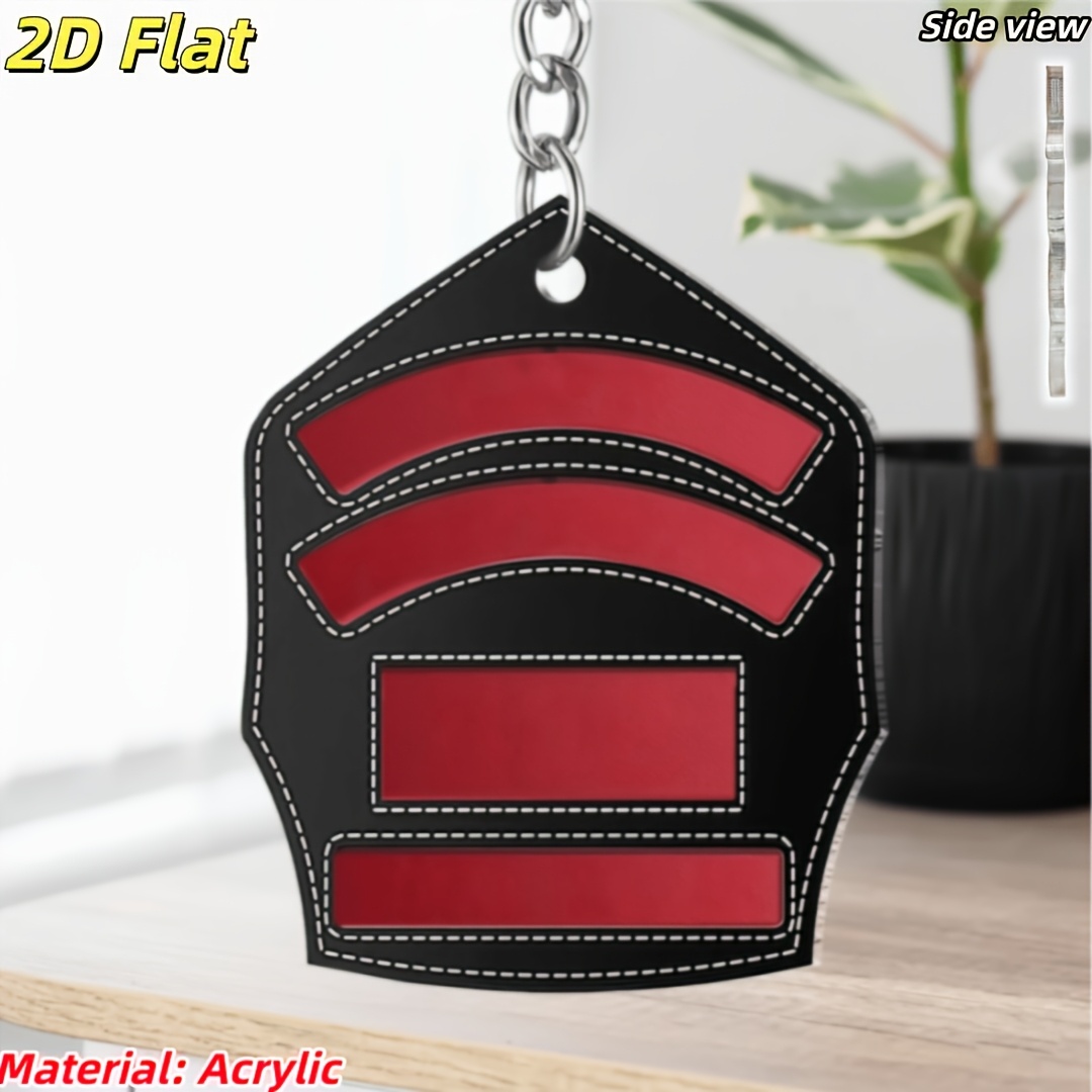 TEMU [2d Flat] [2d Flat] (custom) 2d Flat - Personalized Fire Helmet Shield Custom Acrylic Men's Key Chain - Custom Text. Firefighter Commemorative