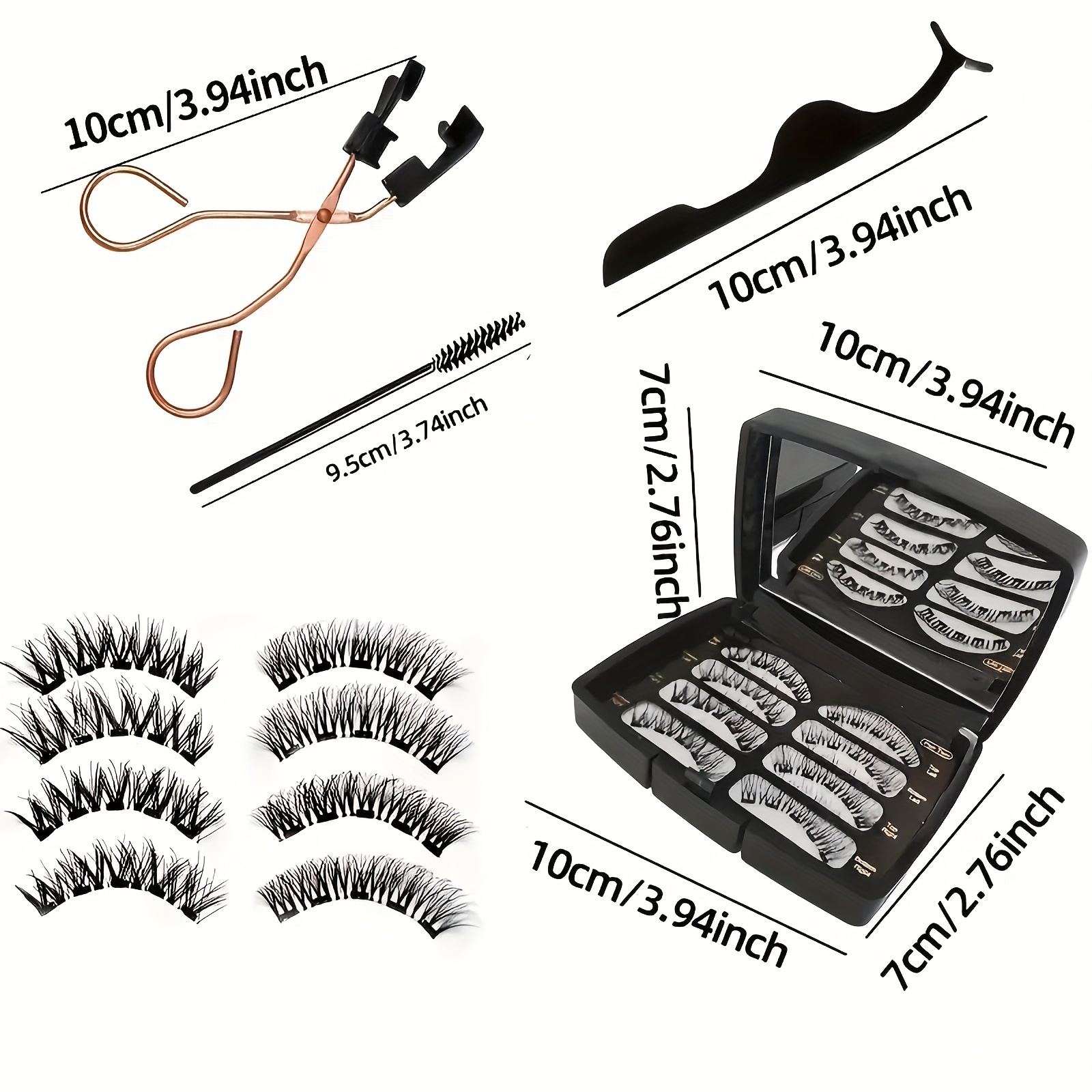 TEMU Set Of 8 Quantum Magnetic Eyelashes Featuring 2 Styles, Including An Applicator, Tweezers, And A Brush; 3d Magnetic False Lashes Designed For Look, Perfect For Beginners.