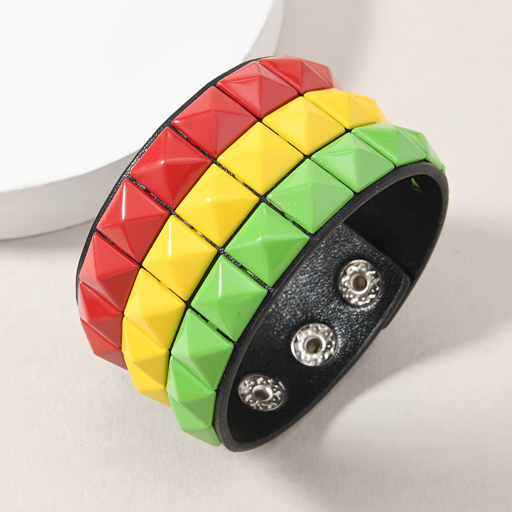 PU Fashion Bracelet with Multicolor Square Buckle, Unisex