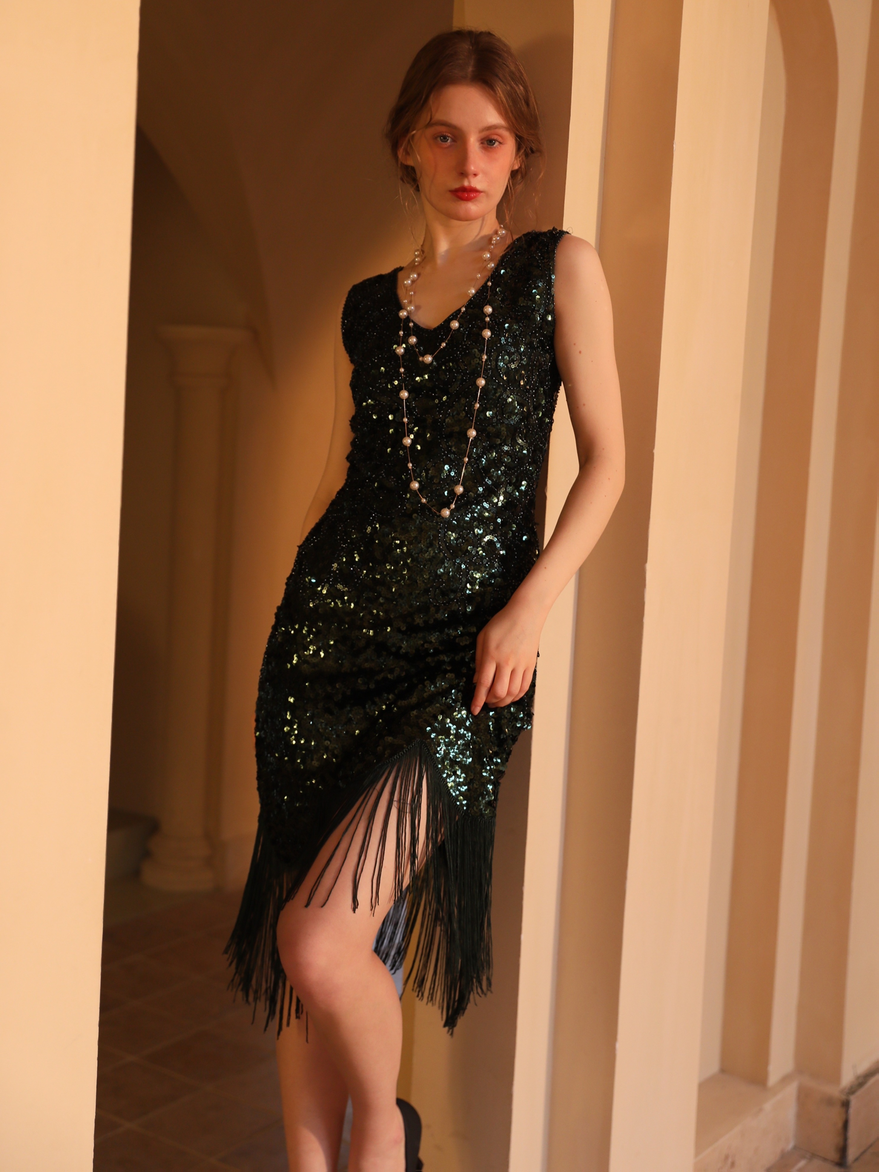 navy blue dress for baby girl Retro Stage Sequined Backless Halter Prom Dress main image 1