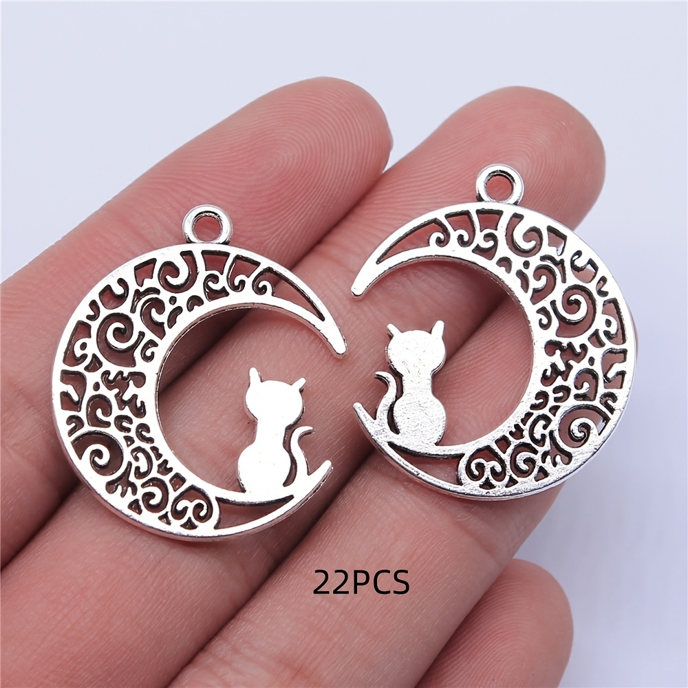 TEMU 22pcs Exquisite Fashion Alloy Moon Cat Pendant, Suitable For Making Necklaces, Bracelets, Earrings And Other Cat-themed Style Handmade Jewelry