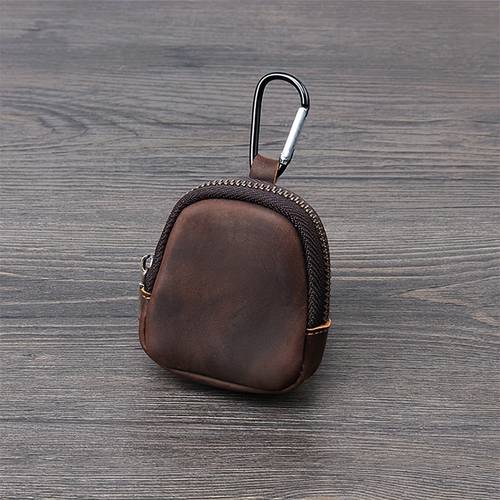 leather retro coin bag compact zipper pouch with internal pocket for small wireless earphones accessories in red blue green antique style
