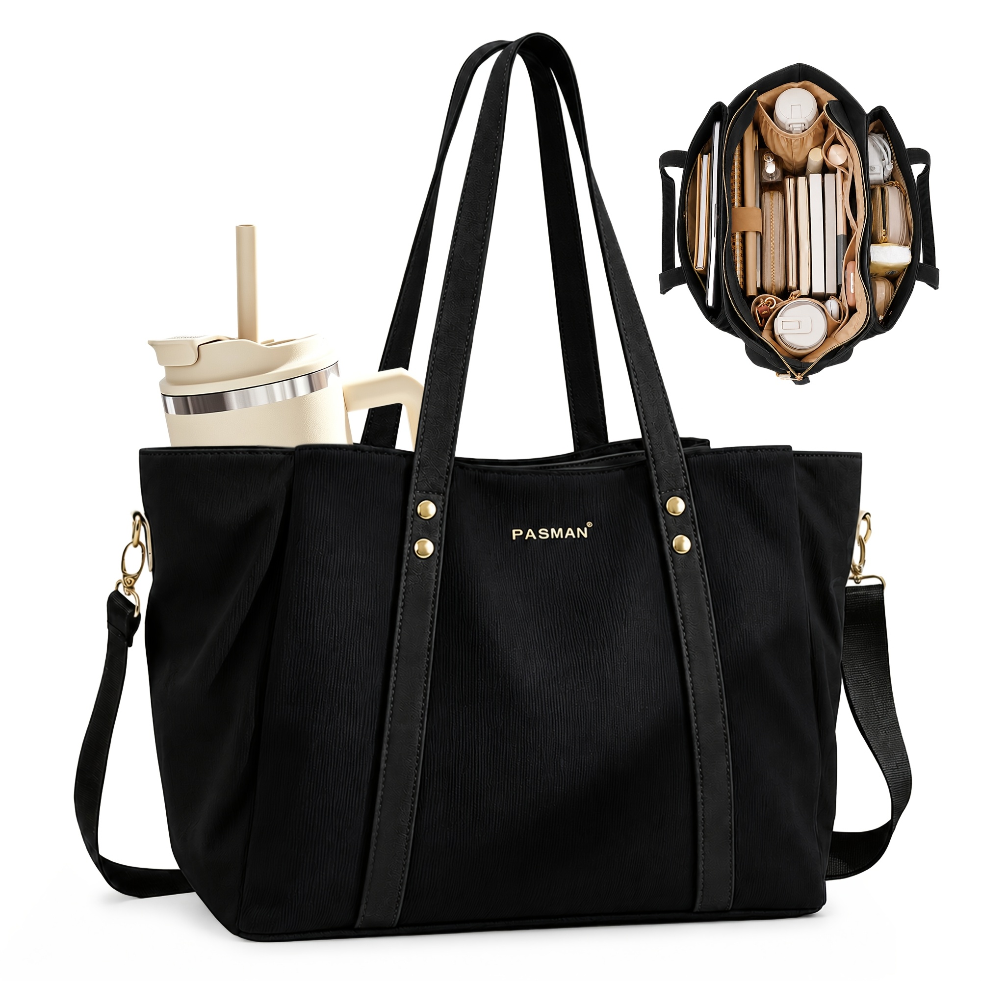 TEMU Sacoche fourre-tout pour femme pour ordinateur portable 15,6" - Compartiment pour tablette et ordinateur compatible TSA, sac d'épaule de travail