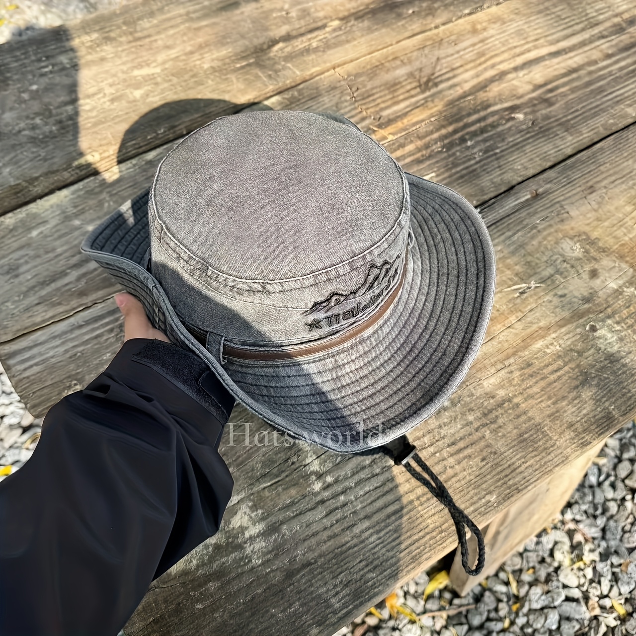 Image of Retro Heavy Advanced Embroidery Leather Strip Men And Women Washed Old Basin Hat Double-sided Wearable Hat - Lightweight Fashion Fisherman Hat, Very Suitable For And Outdoor Activities