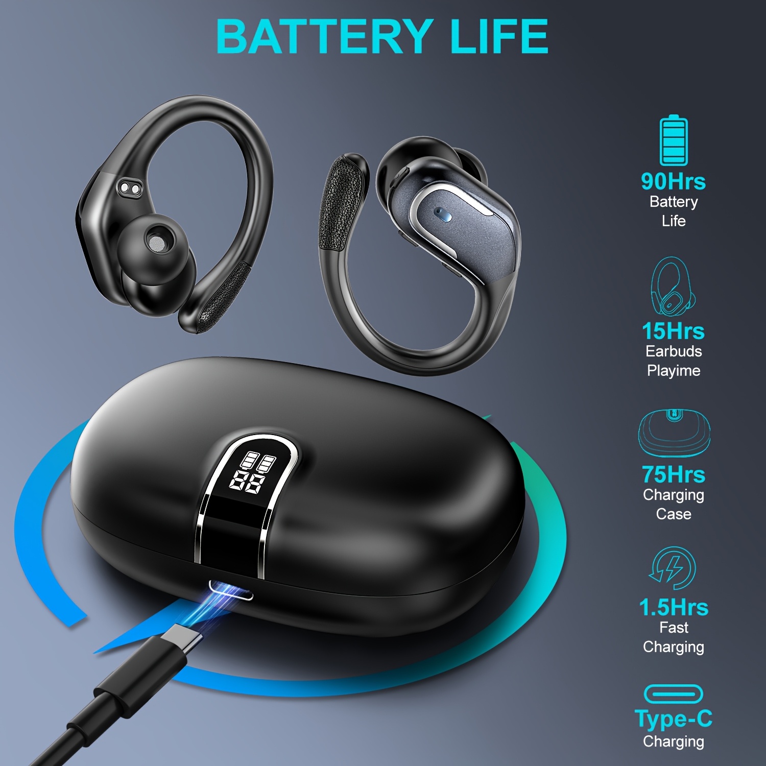 Image of Lifebee Wireless Earbuds, In-ear Headphones, Sport Earphones With Led Display, Wireless Headset With Earhooks For Men/women