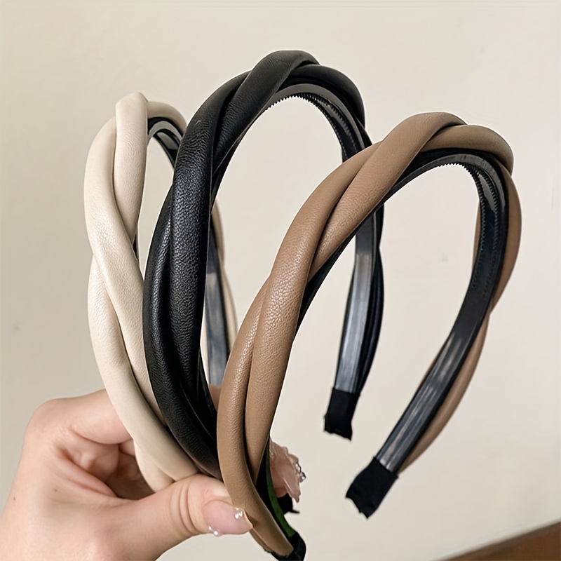 TEMU 3pcs Vintage Fashion Pu Twisted Hair Hoop, Versatile And Elegant For Outdoor Wear, New Women's Hair Clamp With Teeth For Anti-slip, Secure Hold,