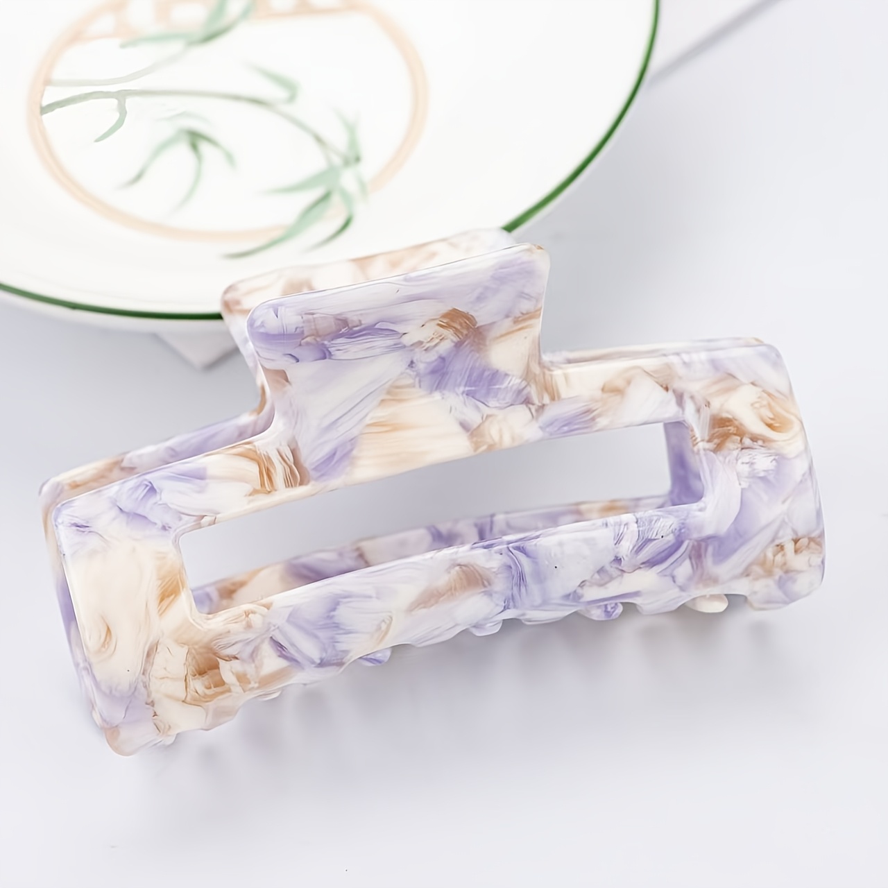 Image of Square Colorful Hollow Elegant Temperament Hair Clip Grab Clip Headdress Back Of Head Grab Clip Shark Clip Hair Additions