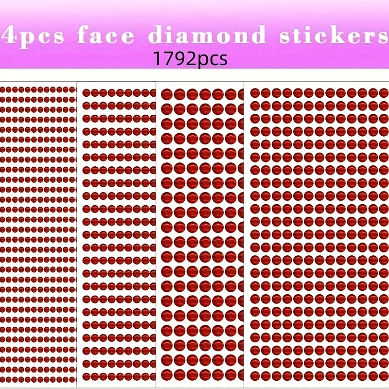 1792pcs 3/4/5/6mm Red Acrylic Rhinestone Stickers, Sparkling Gemstone Decals, Round For Phone Cases, Diy Projects, Makeup, Birthday Parties & Christmas Decorations