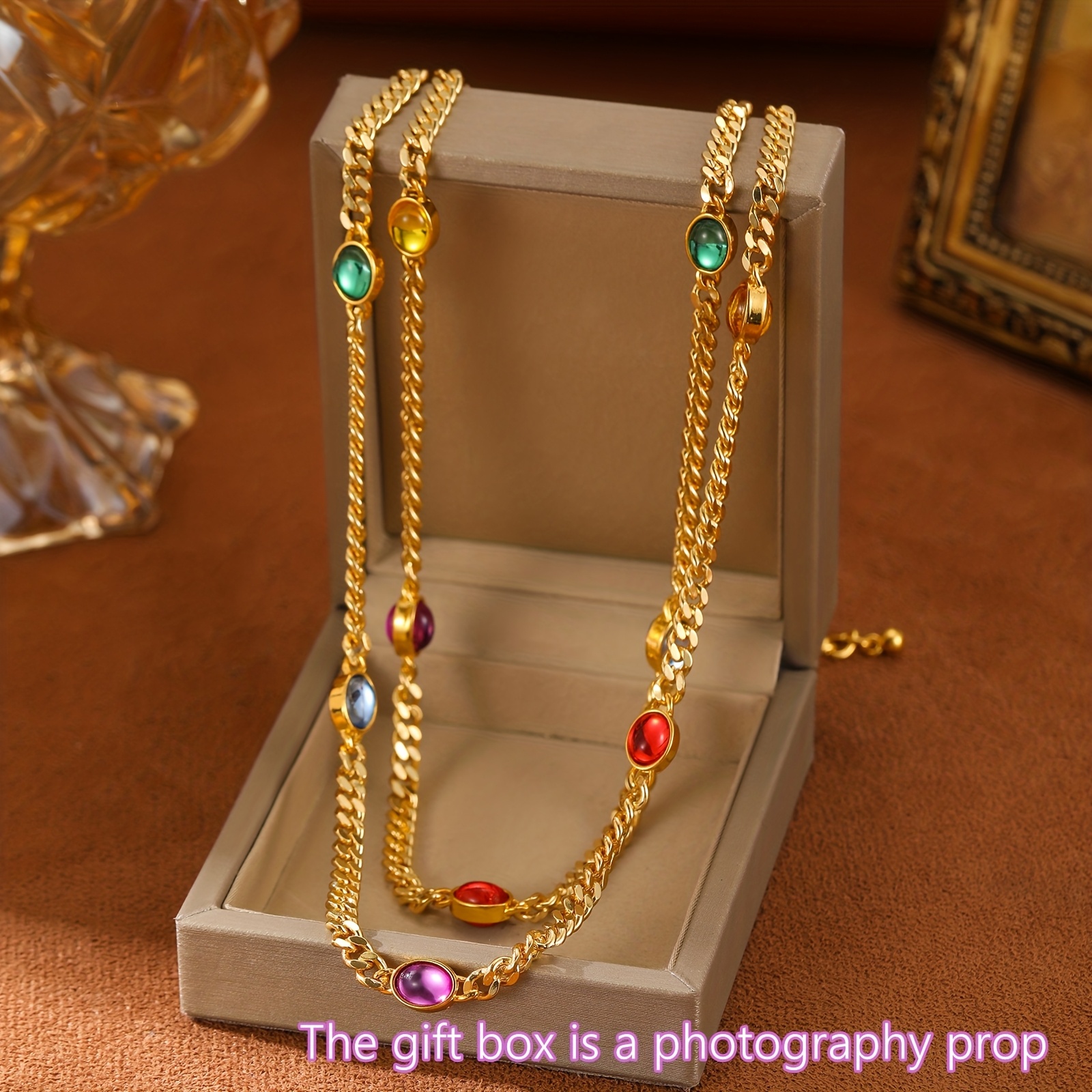 Women's Colorful Resin Rhinestone Layered Chain Necklace