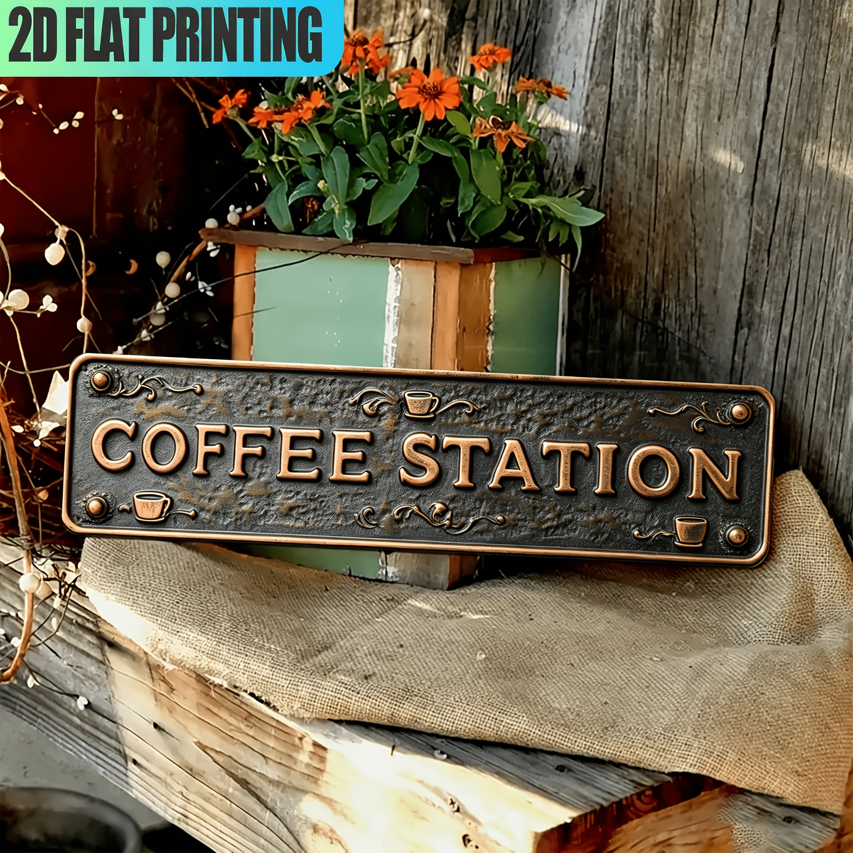 TEMU 2d Flat, 1pc Vintage Style Wooden Decorative Wall Art With "coffee Station" Lettering, 2d Flat Print, Perfect For Home, Farmhouse, Bathroom,