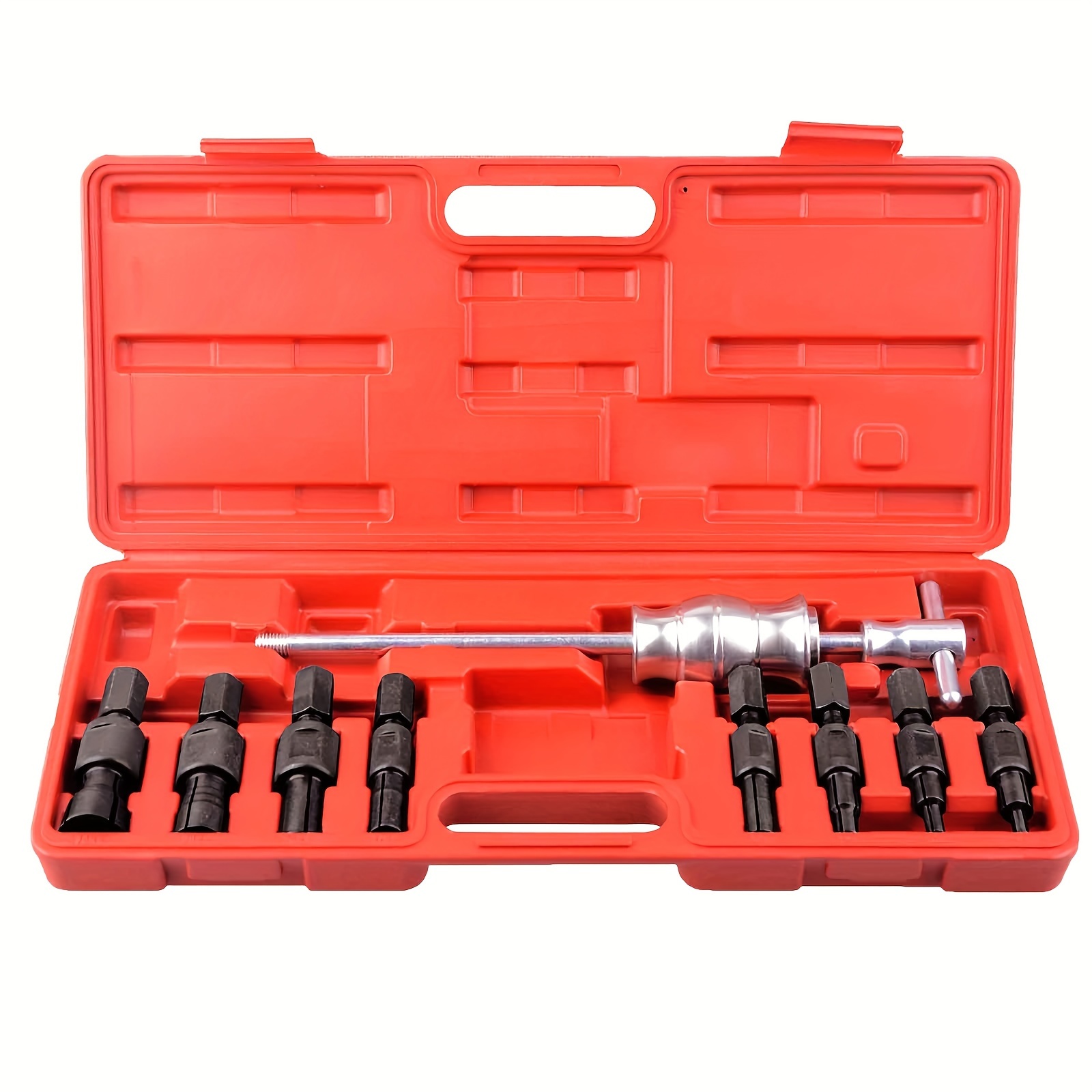 TEMU 9pcs Set For Extracting Inner Bearings From Blind Holes, Featuring Hammer And Suitable For Sizes 8-32mm