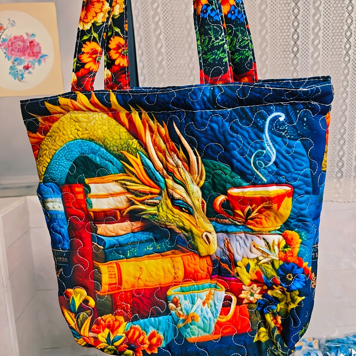 TEMU Quilted Tote Bag | Durable, Machine Washable, Minimally Designed, , With Positioning Print, Ideal Graduation Season Day Gift
