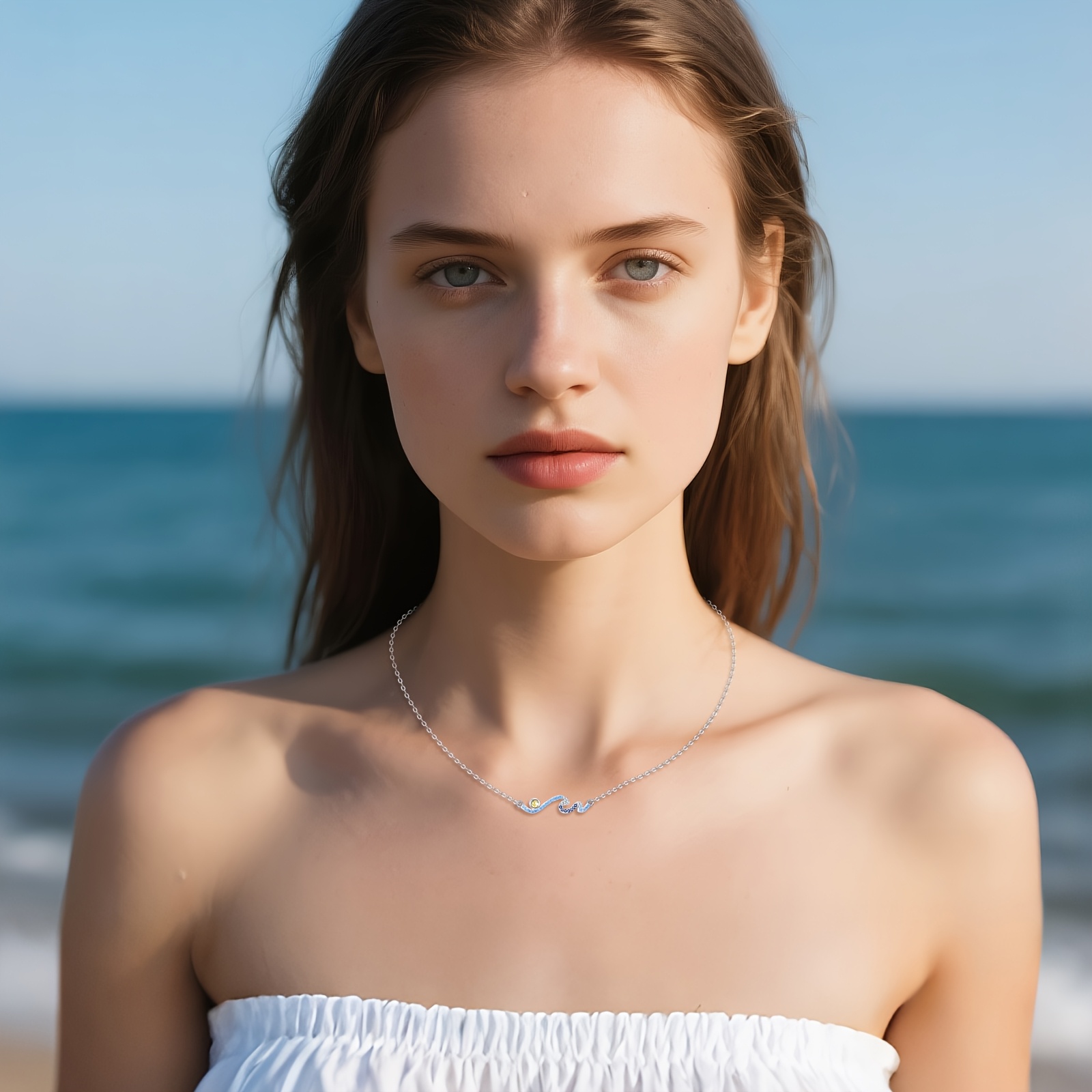 Women's Sterling Silver Ocean Wave Pendant Necklace