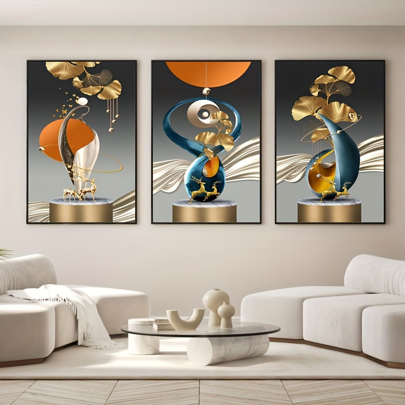 1pc Modern Glass Wall Decor, Bule, Golden, Poster E Stampe Stampa