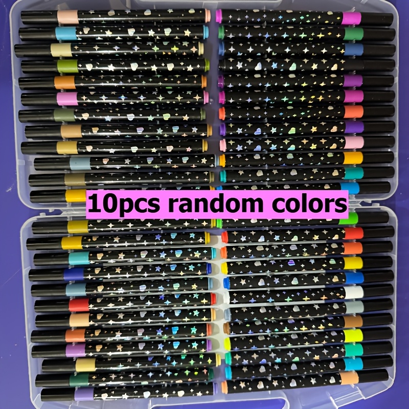 TEMU 10pcs Random -tip Glitter Paint Pens, Colorful Glitter Markers, Single-tip Highlighters, Macaron/neon Options, Non-bleeding Ink, Suitable For