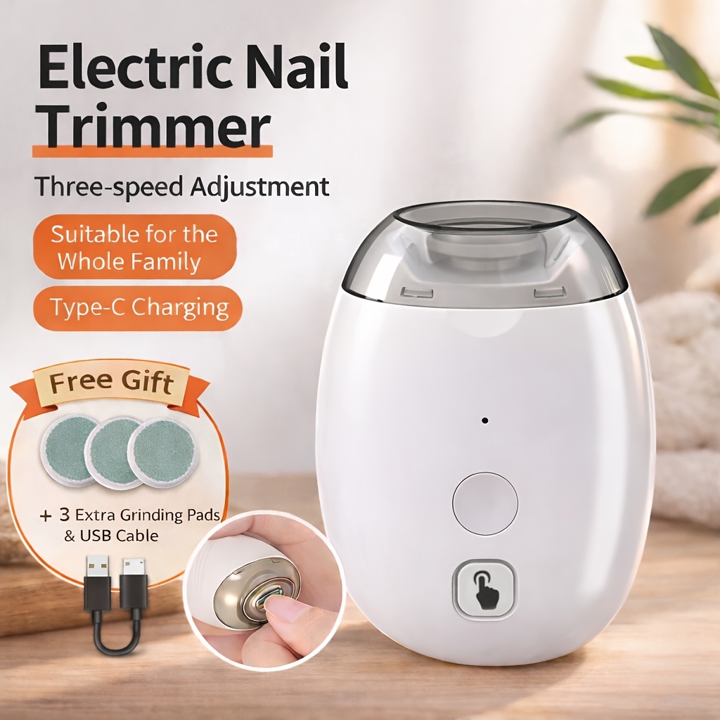 TEMU Rechargeable Electric Automatic Nail Clipper, Led Light Nail Trimmer, 3-speed Adjustable Nail Grinder, Safe Fingernail Cutter, Portable Manicure Nail Care Tool For