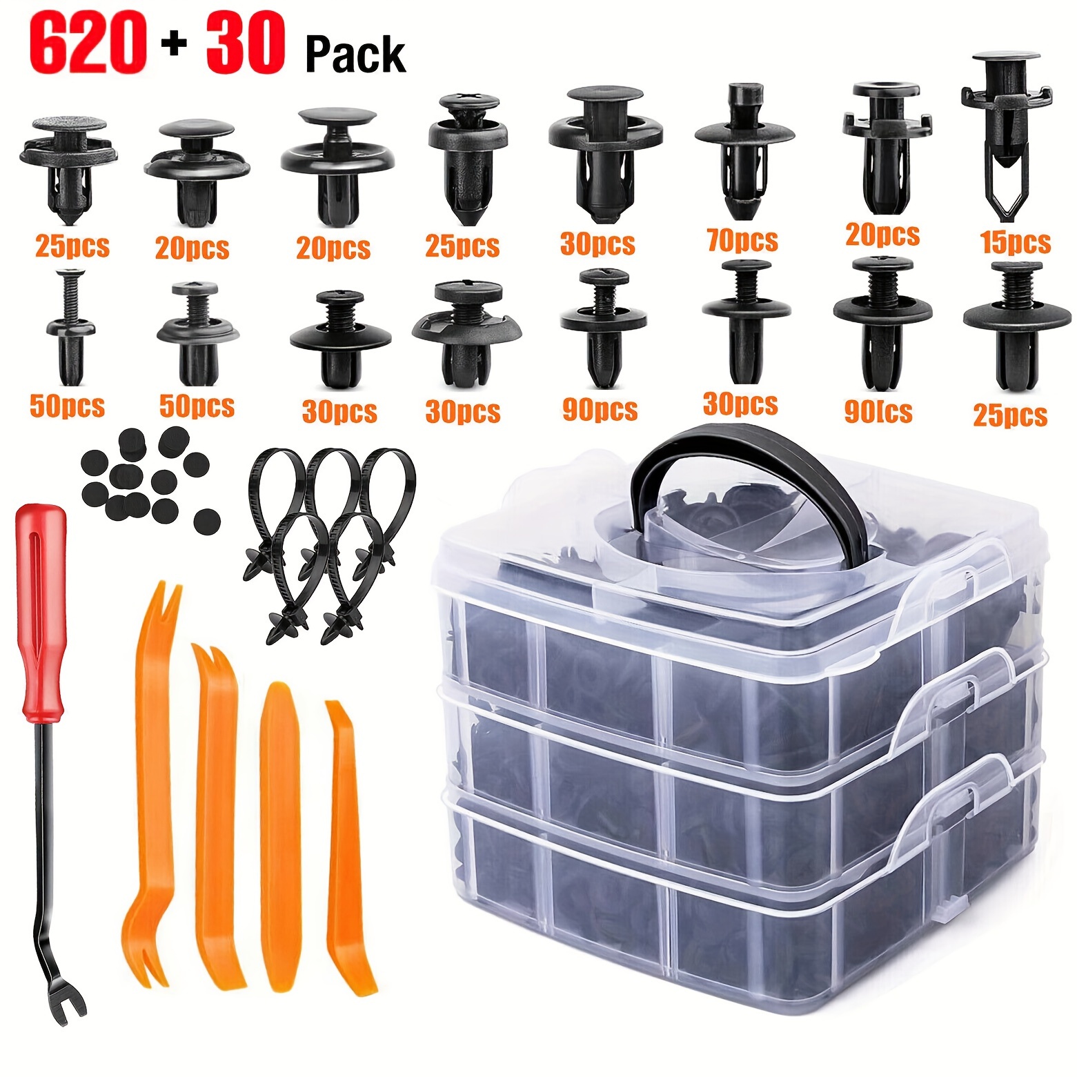 

650 Pcs Car Retainer Auto Fasteners Push Trim Plastic Clips Pin Rivet Bumper Kit