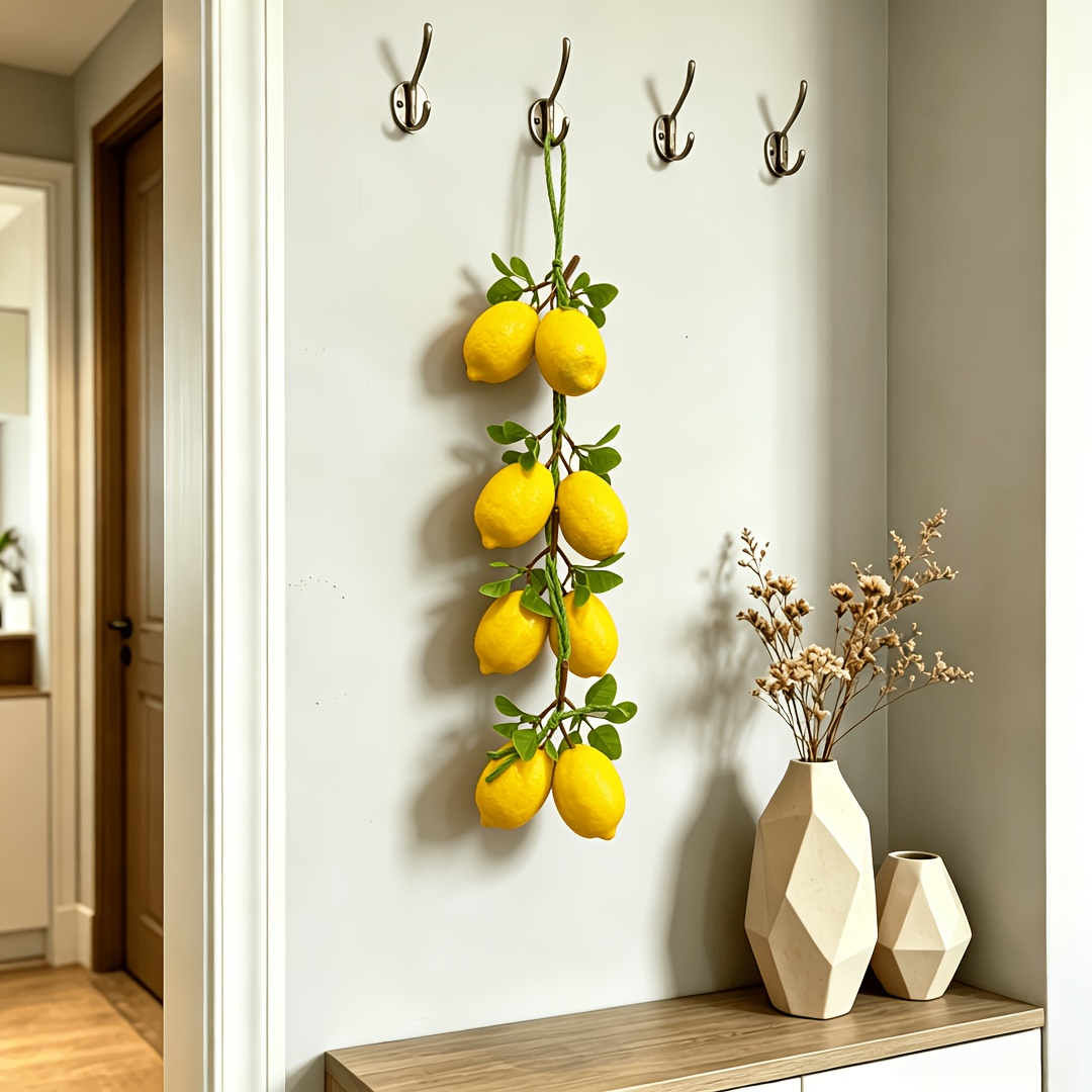 a vine with 8 lemon fruits a realistic   cluster with leaves made of foam plastic for farmhouse     home courtyard and movie prop decoration soft decorative  