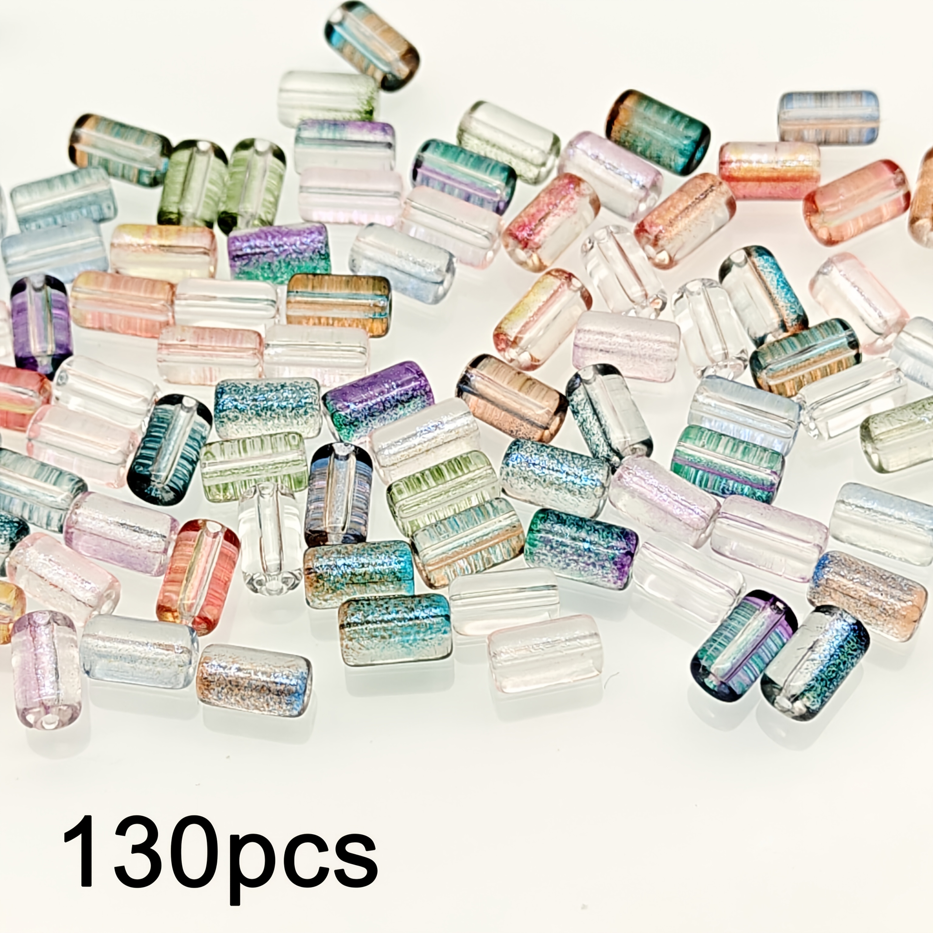 TEMU Perline di vetro occhio 7x4mm/130pz, perline a tubo piccole, perline sfuse fai da te colori , forniture per creazione di gioielli, per collane,