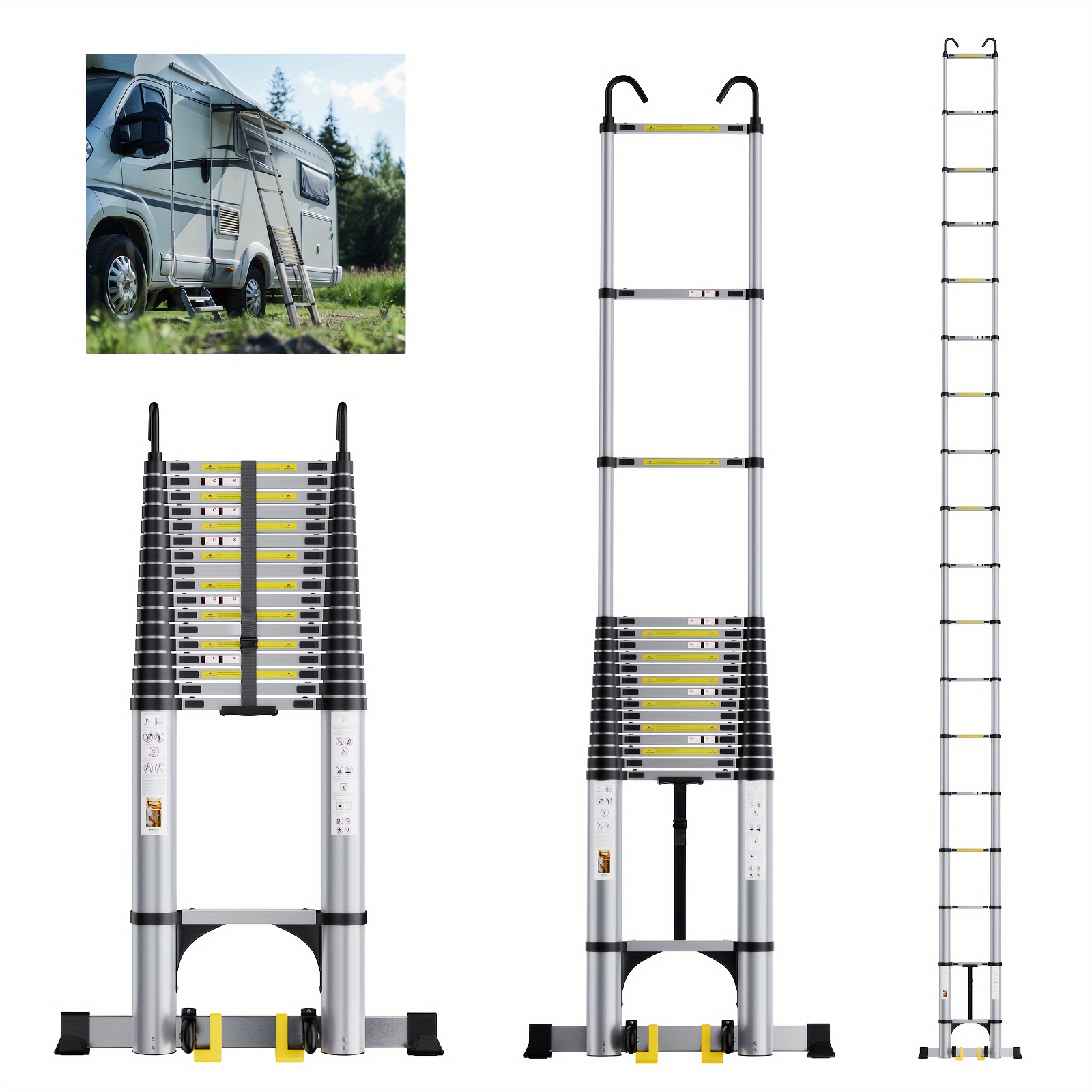 

26.2ft Telescoping Ladder, Aluminum Lightweight Extension Ladder W/triangle Stabilizer, Stabilizer Bar & Wheels, 330lbs Capacity Collapsible Ladders, Telescopic Ladder For Home & Outdoor