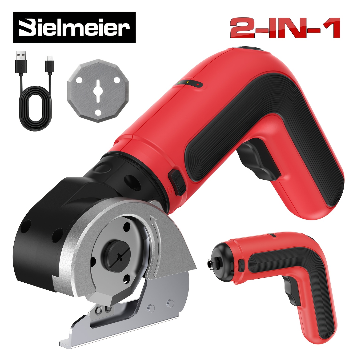 TEMU Bielmeier 4v 2-in-1 Cordless Electric Scissors/ Screwdriver, Rechargeable Rotary Cardboard Box Cutter, With 2pcs Safety , 1/4in Max Cutting