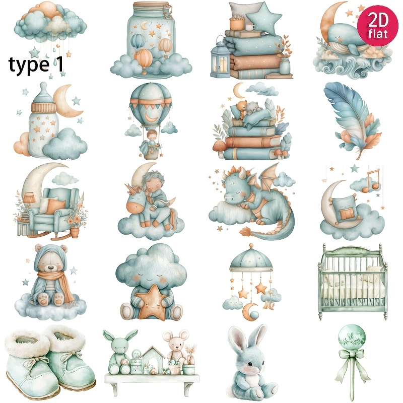Image of 1 Pack Blue Cloud Sofa Stickers, 2d Flat Creative Handmade Decorative Stickers For Diy Scrapbooking, Diaries, Photo Albums, Photo Albums, Stationery, Material Sticker Set For Decoration, 2d Flat