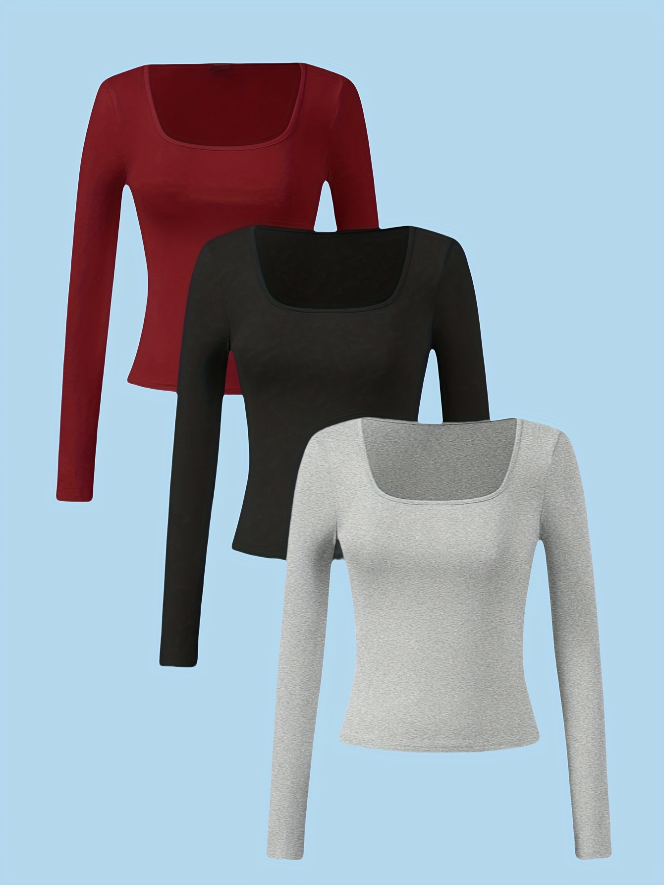 CITYBREEZE☆Button Square-Neck Long-Sleeve T-Shirt CITYBREEZE☆Button Square-Neck Long-Sleeve T-Shirt