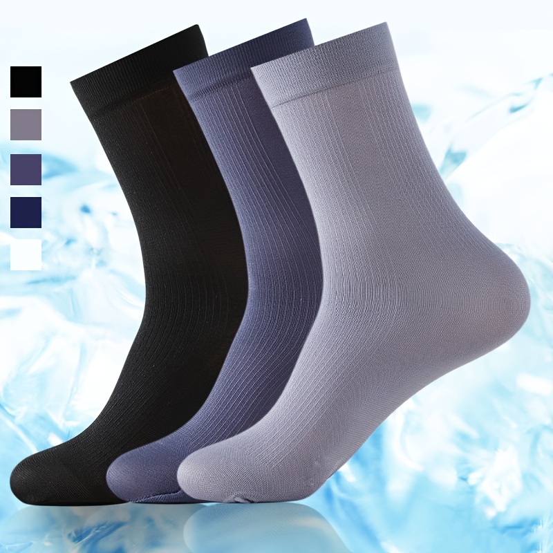 

5 Pairs Of Men's Mid-calf Business Socks, Cool And Breathable Thin Casual Socks For Summer.