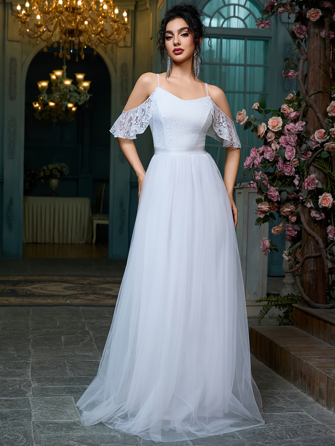 Women's Elegant Off-the-Shoulder * - A-Line Mermaid & Flared Skirt Formal  Gown with Lace Sleeves, Ultra-Long Train for Bridal Showers, Prom,  Homecoming, Quinceaera - Spring Summer Fall, Mermaid ...