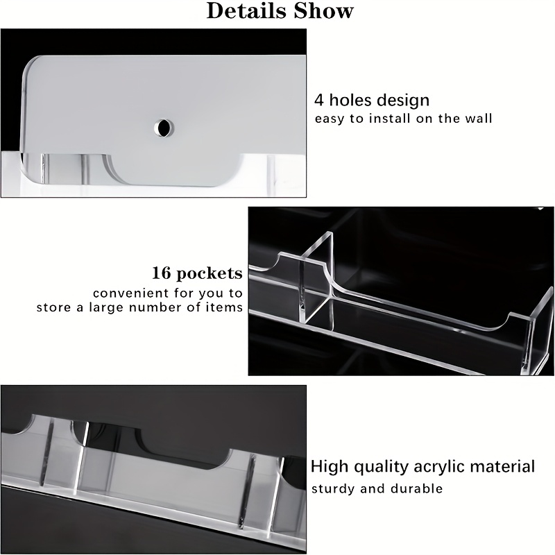 Hillban Clear Acrylic Business Card Holder Wall Mount - 64 Pockets, Pre-Drilled For Easy Installation
