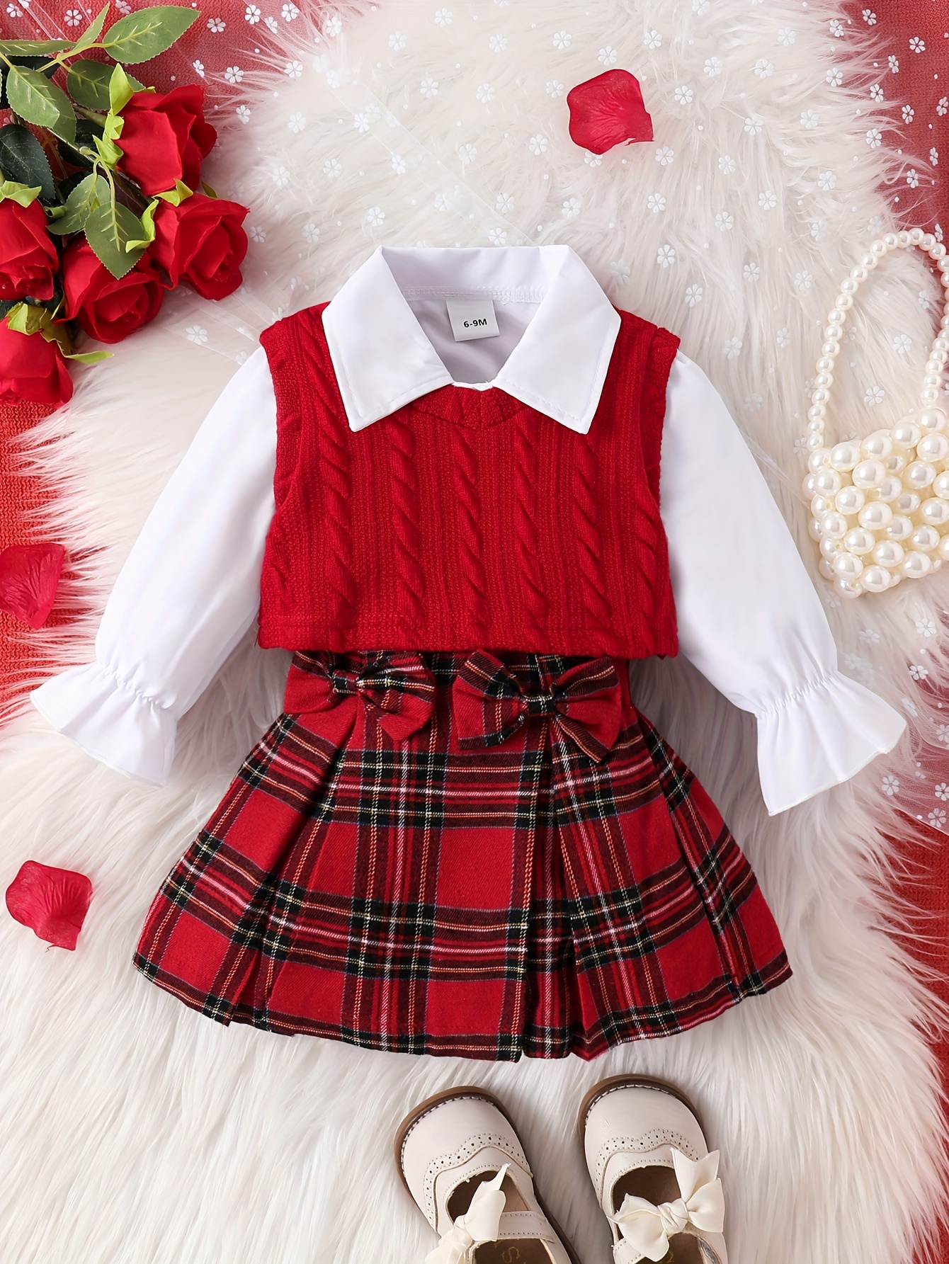 2pcs Toddler Girl Elegant Ruffle Hem Sleeveless Dress and Plaid Jacket Set